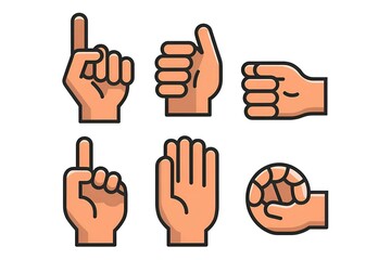 detailed hand gesture silhouettes cartoon icons peace call okay