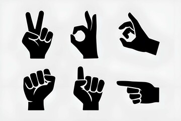simple hand gesture silhouettes peace sign okay call positions