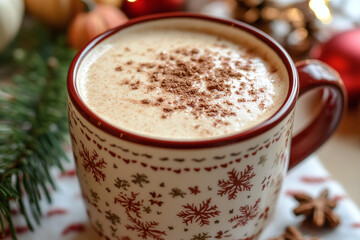 pumpkin spice latte in a festive mug.