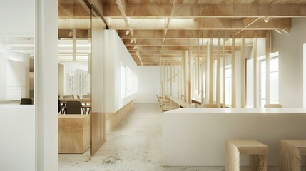 Fototapeta premium Modern Minimalist Interior Design with Wooden Beams and Accents