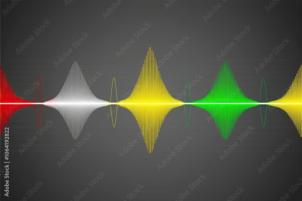 Aufkleber vibrant red yellow green wave visualization for signal and frequency modulation in digital presentat