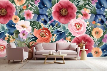 Artistic Floral Watercolor Wallpaper for Living Spaces: Seamless and Expressive Texture Decoration