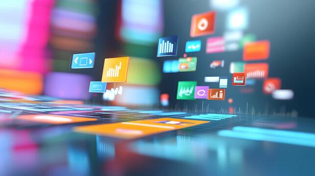 3D Digital Asset Tracker with Floating Icons Representing Financial Management . illustration