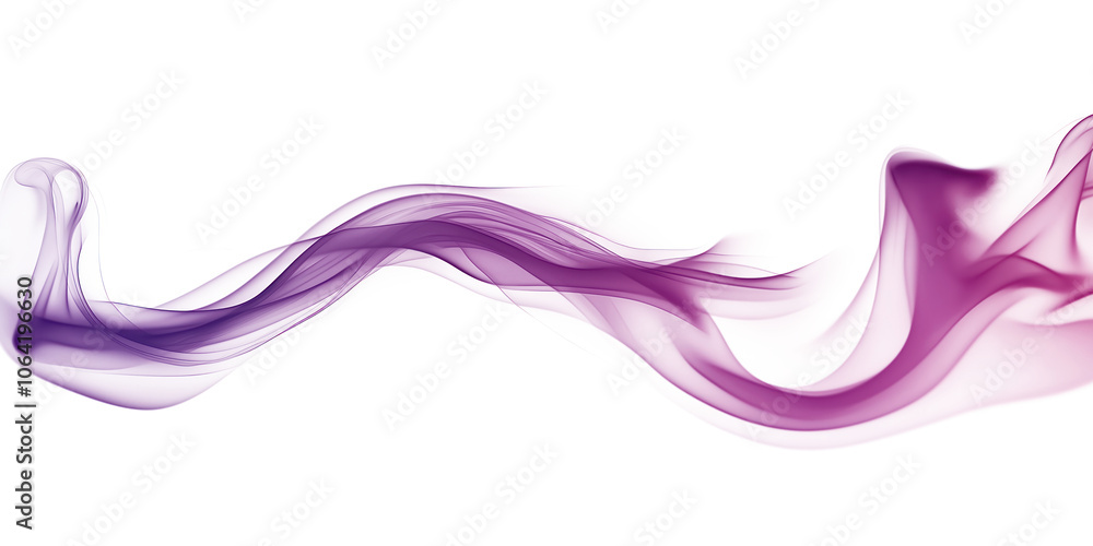 Poster purple smoke trail wavy lines create movement dynamism on transparent background. flat illustration 
