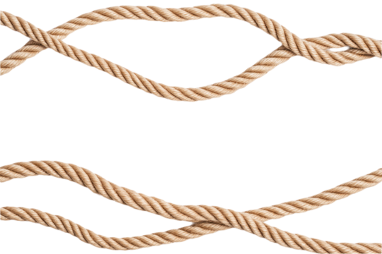 Close-up of brown rope coiled and ready to be untied. Smooth texture, slightly curled ends. isolated transparent background makes rope stand out. No text or objects, rope in foreground. Alpha mask png