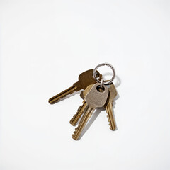 A keyring with house keys on a white background 1