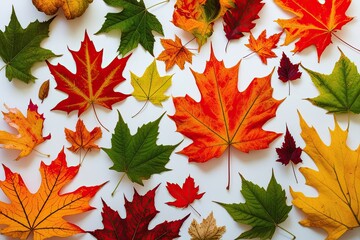 Vibrant Autumn Leaves Collection on White Background