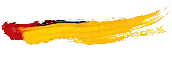 Vibrant abstract painting featuring bold diagonal line in yellow and red hues. Thick, colorful line dominates gray background. No other elements present. Focus on line texture, pattern, and colors.