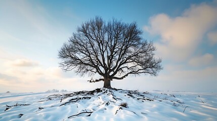 A tree with spring branches and winter roots