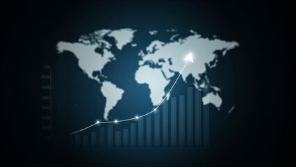 World map with glowing points and a rising graph overlay, depicting global data trends.