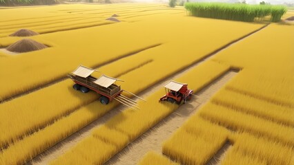 yellow field, rice harvest day