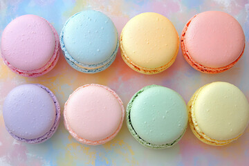 Obraz premium Elegant Macaron Dessert Collection for Culinary Art, Food Photography, and Celebration-Themed Design Projects – Ideal for Bakeries, Cafés, and Gourmet Marketing