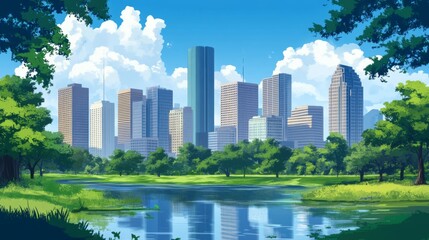 Fototapeta premium Skyline of Houston with modern high-rise buildings and green parks