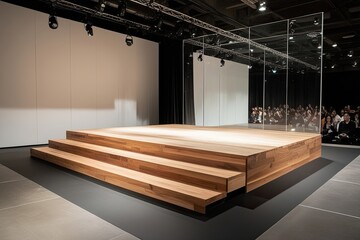 Elevated Natural Wood Stage with Clear Background for Contemporary Display