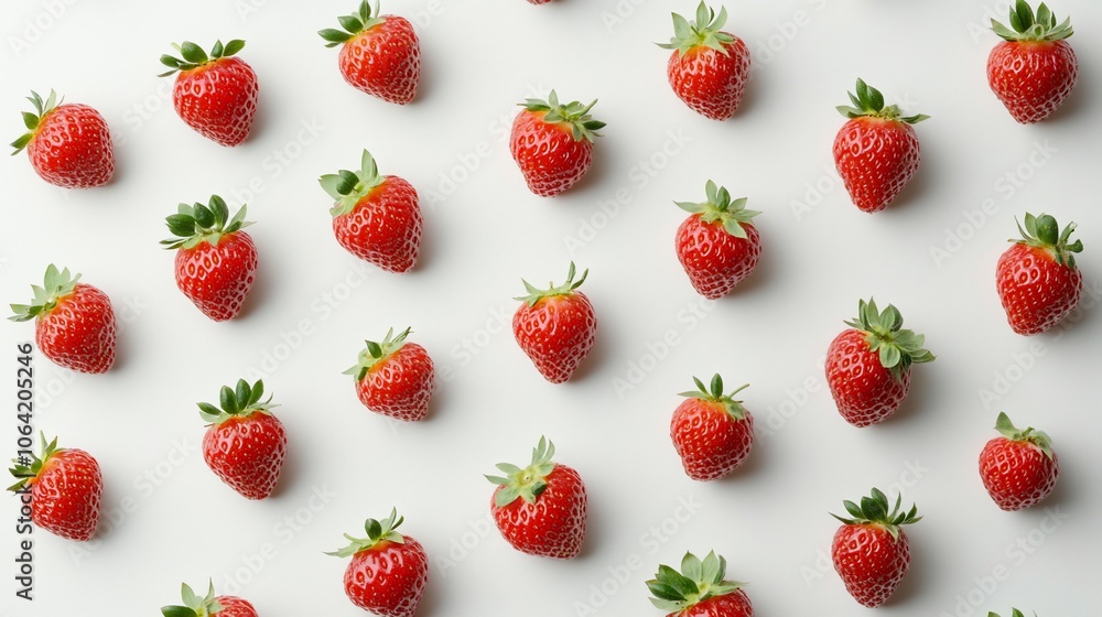 Poster red strawberries arranged in a diagonal pattern on a white background.