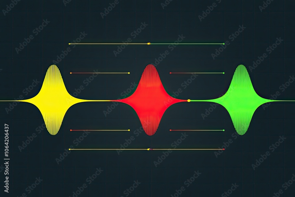 Aufkleber vibrant red yellow green wave visualizing signal and frequency modulation for digital presentations 