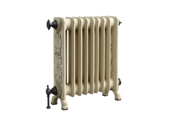 Vintage Cast Iron Radiator with Ornate Design on Isolated Background