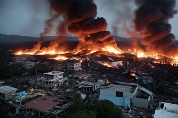 Catastrophic Destruction of Province from Widespread Fires Explosions and Collapsed Buildings