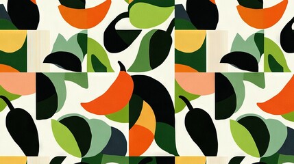   An image featuring various sized leaves in shades of orange, green, and yellow against a white backdrop