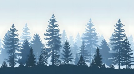 Obraz premium Pine trees silhouettes. Evergreen coniferous forest silhouette, nature spruce tree park view vector illustration. 