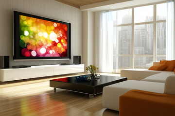 Modern room design with large flat screen TV