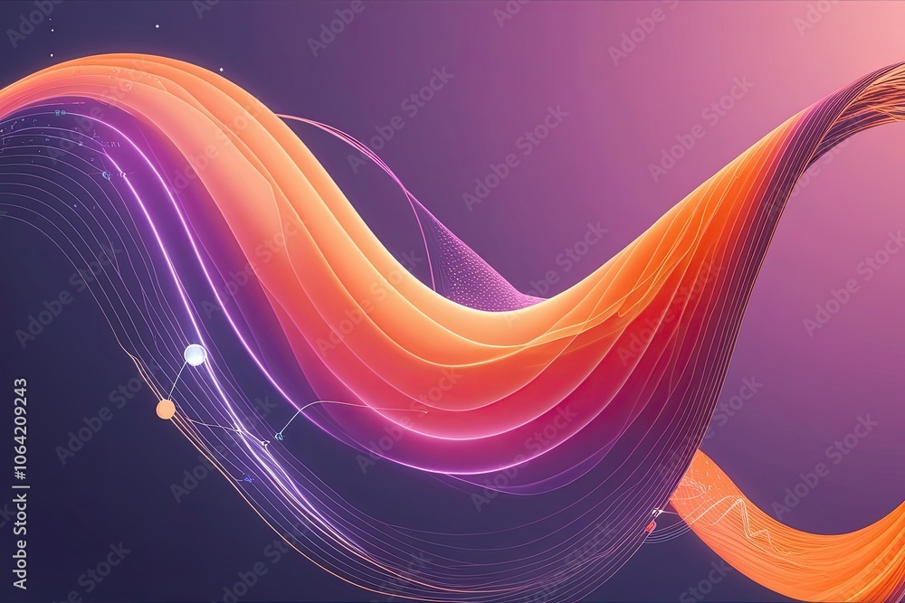 Aufkleber abstract wave design in orange pink and purple for signal propagation harmony and technology in mobi