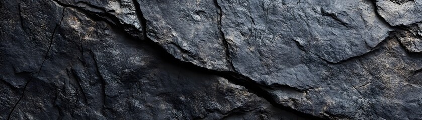Close-up of Dark, Cracked, and Textured Rock Face