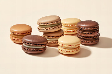 Fototapeta premium Elegant Macaron Dessert Collection for Culinary Art, Food Photography, and Celebration-Themed Design Projects – Ideal for Bakeries, Cafés, and Gourmet Marketing