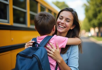 Joyful Reunion Between Mother and Son at School
