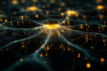 Cyber ​​network and connected particles on an abstract background featuring artificial and global neurons