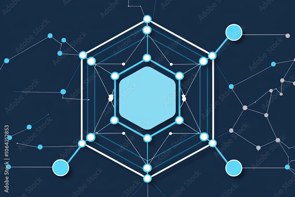 Poster innovative hexagon network design with lines and dots for medical technology applications