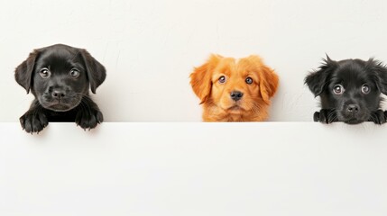 Obraz premium A cute cat and dog gaze upwards, their bond evident against a white background, perfect for a cheerful banner.