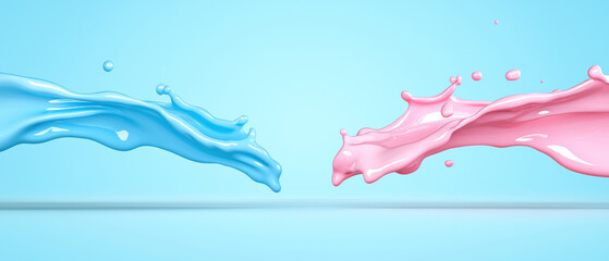 Fototapeta premium playful combination of light blue and pink water splashes creates vibrant scene.
