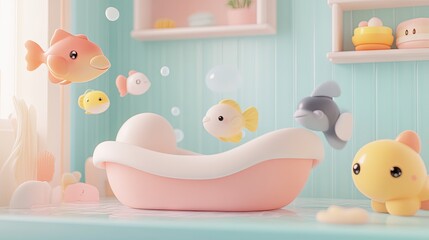 Playful Bath Time with Cute Fish and Toys