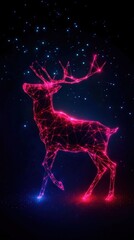 Glowing deer silhouette with colorful lights on a dark background