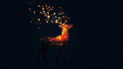 Illuminated deer silhouette with sparkling lights on a dark background.