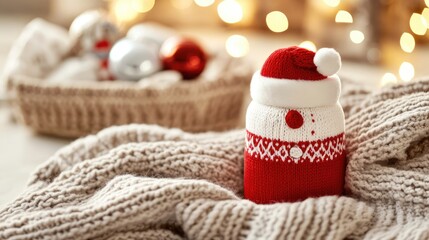 Cozy Holiday Decor with Knitted Santa Jar Cover