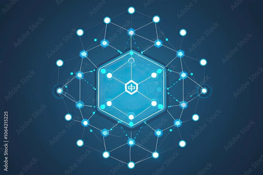 Poster innovative hexagonal network design with lines and dots in medical technology