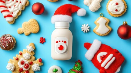 Festive Holiday Treats and Milk with Cheerful Decor