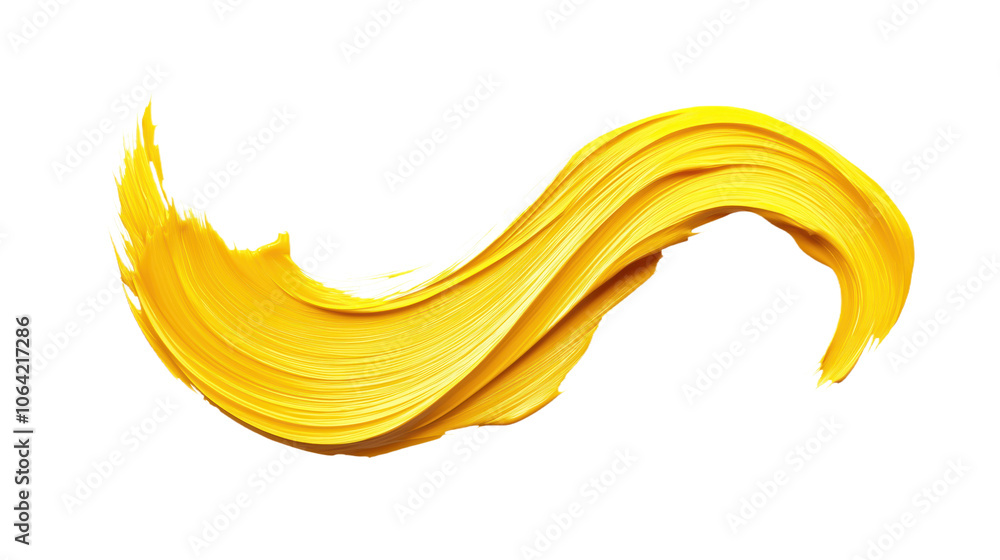 Poster vibrant yellow brushstroke creates dynamic wave-like pattern on transparent background. bold and ene
