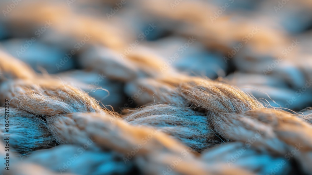 Poster close up view of a coiled nautical rope with an intricate braided pattern creating a textural abstra