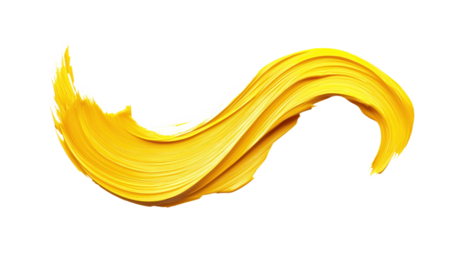 Vibrant yellow brushstroke creates dynamic wave-like pattern on transparent background. Bold and energetic form draws attention. Central focus with no distractions, isolated on transparent background.