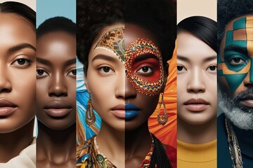 Creative Face Art Collage Showcasing Diverse Beauty and Multi-Ethnic Imagery