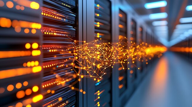 A futuristic and visually captivating illustration of the interior of a server supercomputer, brought to life with Generative AI technology