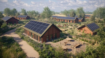 Obraz premium Eco-Friendly Community with Solar-Powered Homes