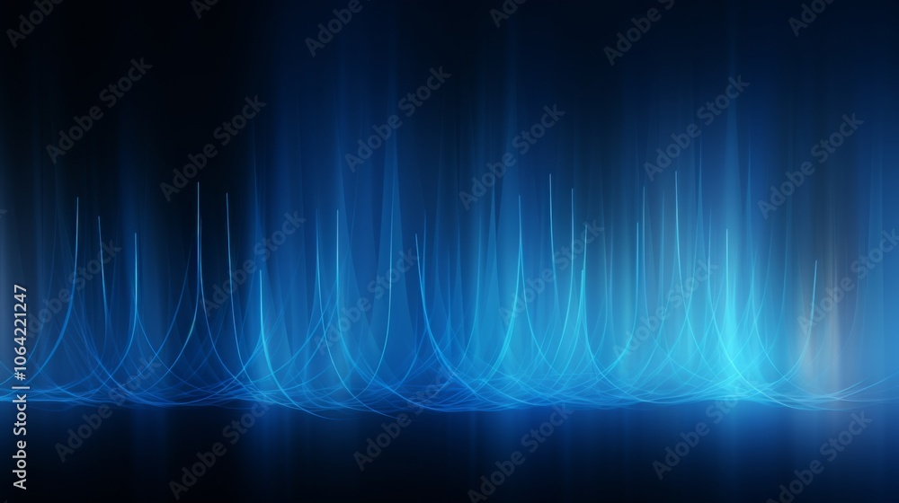 Poster abstract blue sound wave background with glowing vertical lines, featuring a minimal design ideal fo