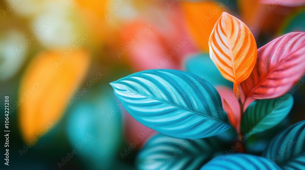 Aufkleber vibrant and colorful tropical foliage with a close up view of the intricate leaf patterns and textur