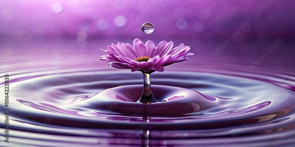 Wall mural A droplet of purple liquid drips from a delicate flower petal, garden, liquid, violet flower, dripping