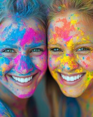 Obraz premium Joyful Friends Celebrating Holi Festival Together