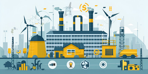 Naklejka premium Sustainable Energy Production Concept with Icon Elements